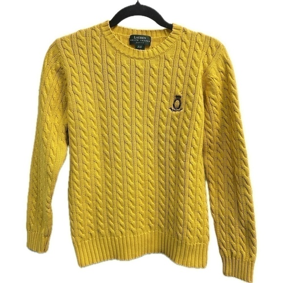 Lauren Ralph Lauren Yellow Crest Women’s Cable Knit Cotton Sweater Size SP - Picture 1 of 6